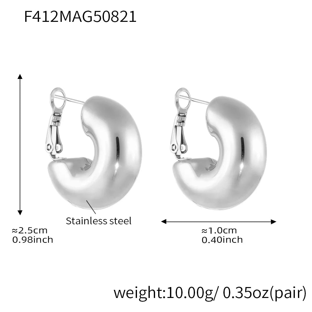 Nivora Minimalism Chubby Hollow Stainless Steel Hoop Earrings For Women PVD Gold Plated Hypoallergenic Wedding Earrings Jewelry