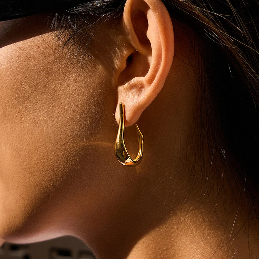 Uworld Simple Classic 18K Gold Color Plated Stainless Steel Smooth U-shaped C-Ring Earrings Women's Accessories Party Gift