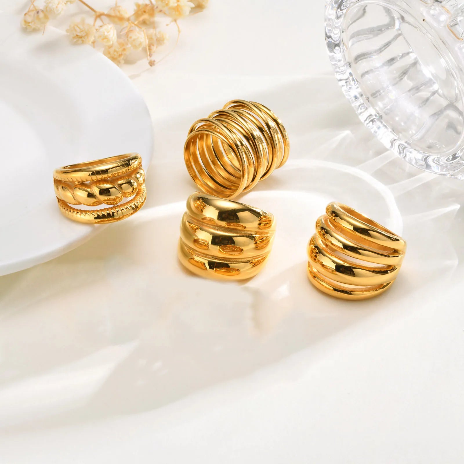 Waterproof Stainless Steel Chunky Dome Rings for Women, Geometric Ring Gold Plated Aesthetic Fashion Jewelry