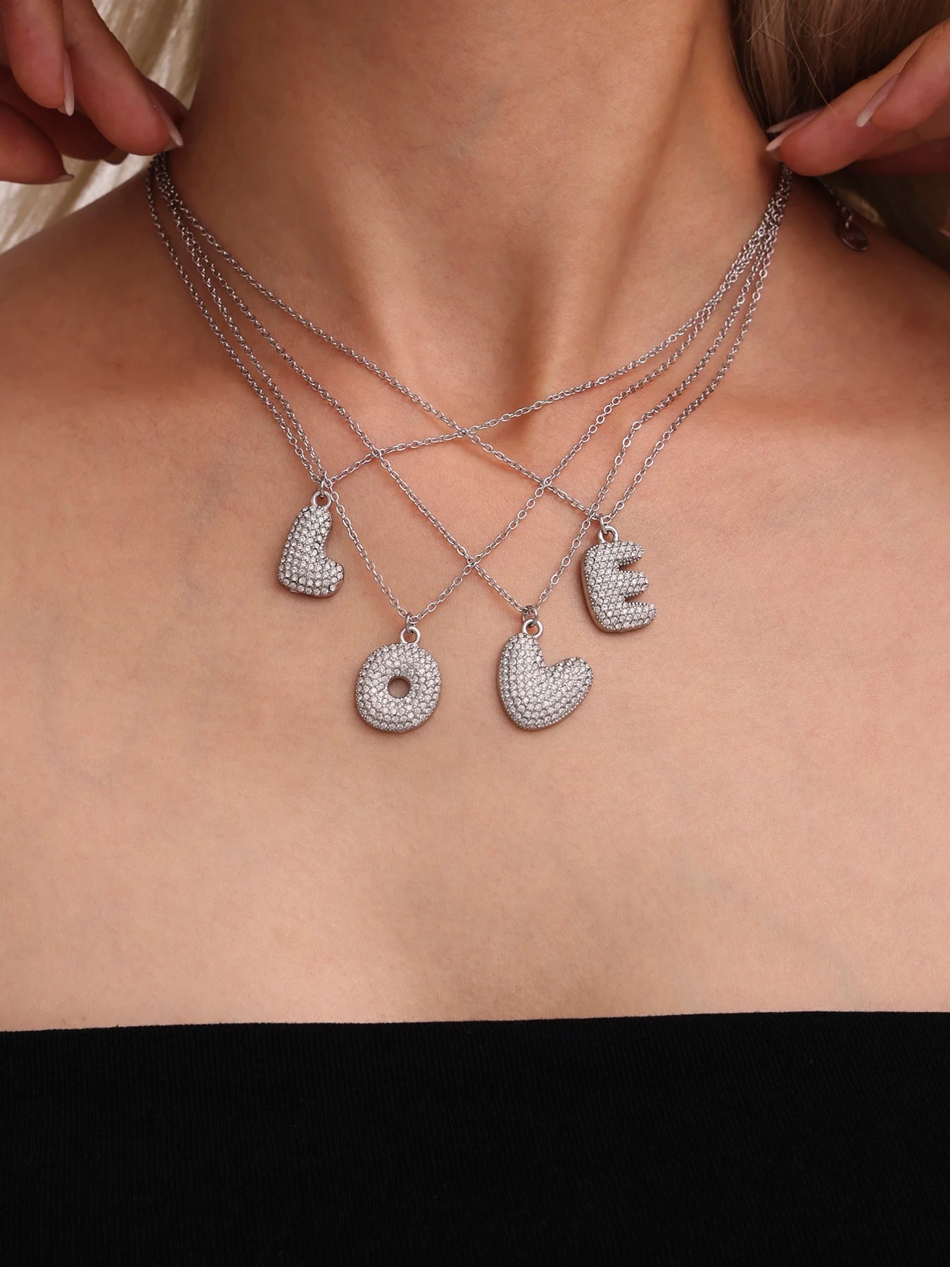 Nivora Stainless Steel 26 Alphabet Cubic Zircon Dumpy Pendant Necklace For Women PVD Gold Plated Link Chain Choker Jewelry