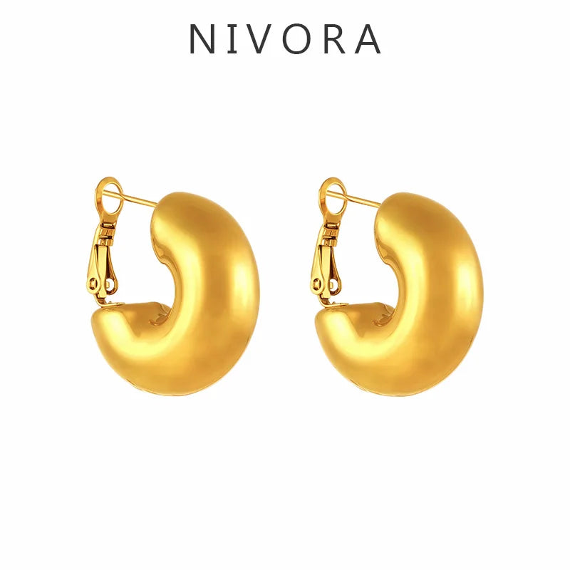 Nivora Minimalism Chubby Hollow Stainless Steel Hoop Earrings For Women PVD Gold Plated Hypoallergenic Wedding Earrings Jewelry