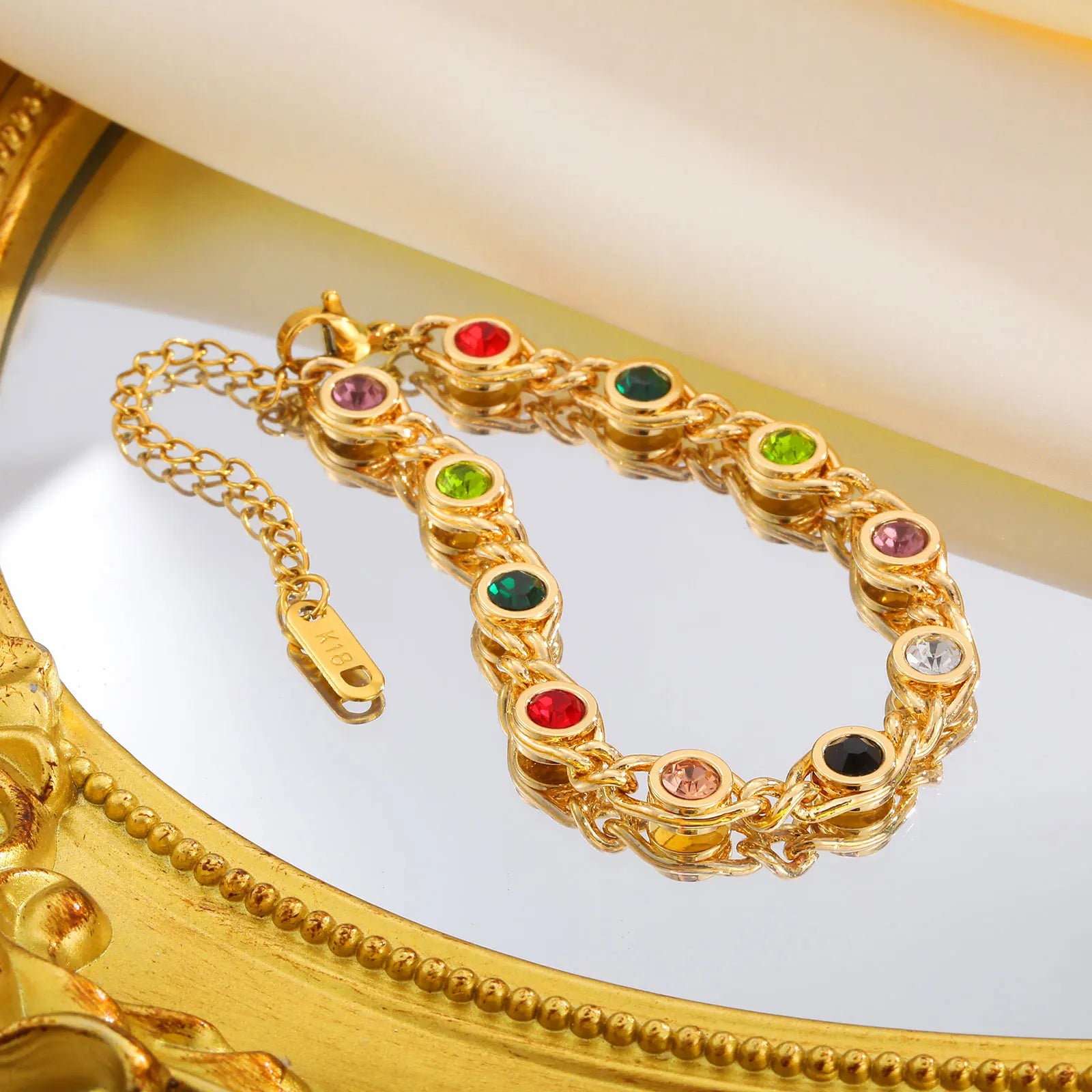 Trendy Colorful Cubic Zirconia Bracelet for Women, Stainless Steel 18K Gold Plated Chain Bracelets,Exquisite Mother's Day Gift