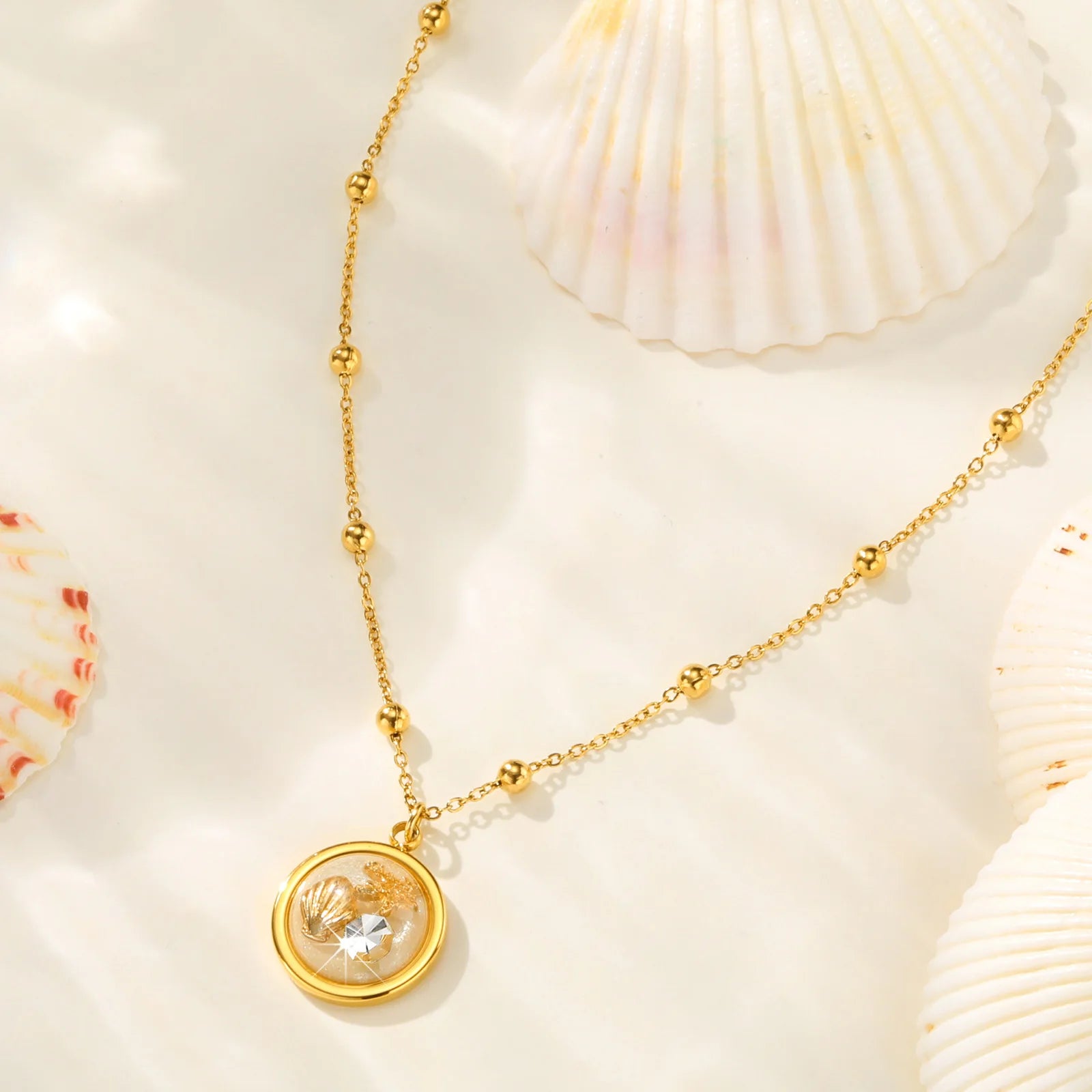 Elegant Zircon Shell Bracelet for Women Girls,Stainless Steel Bead Chain Bracelets,Set Charm Jewelry Party Gift