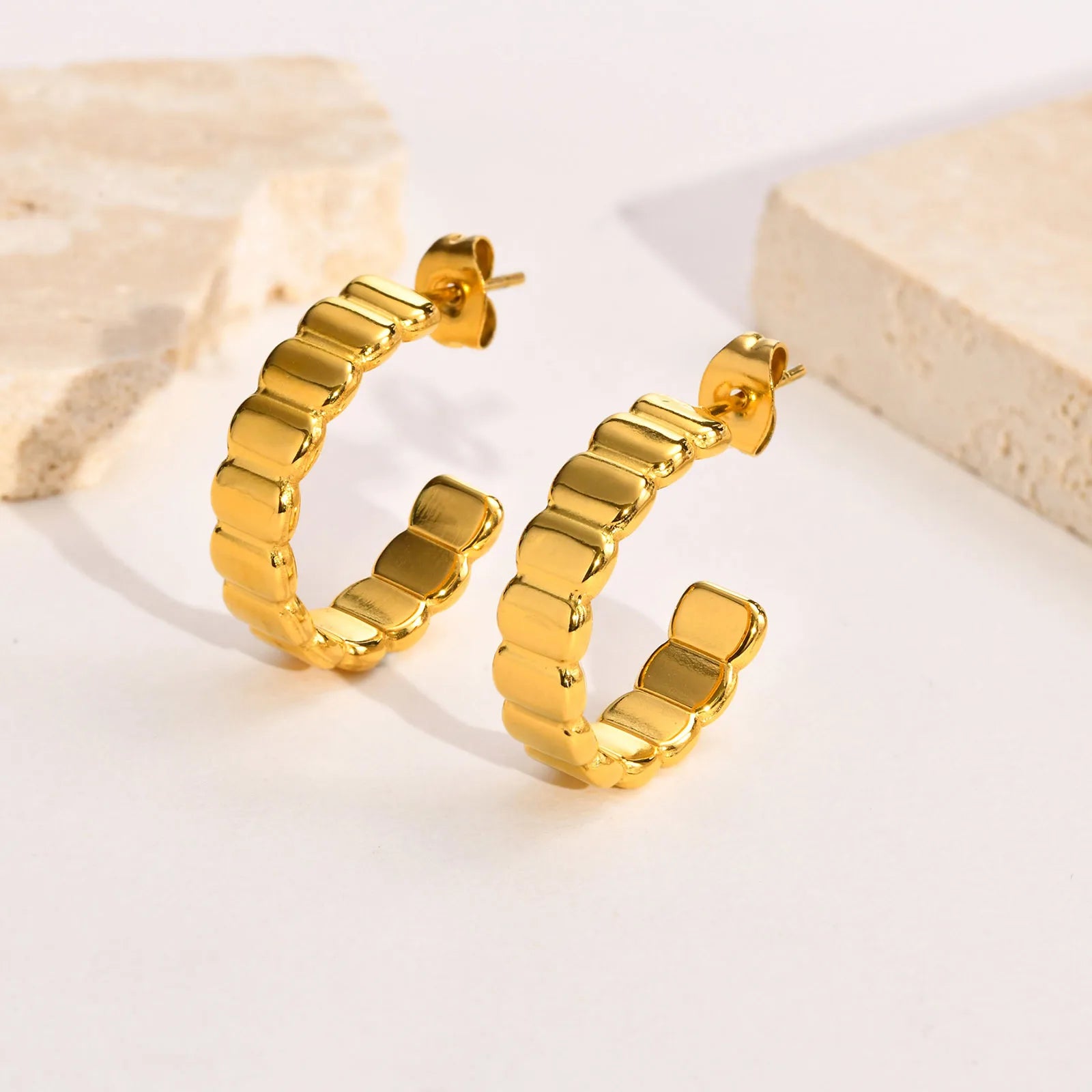 Chic Gold Color Rectangle Geometric Hoop Earrings Women Gift Jewelry,Stainless Steel Birthday Party Wearing boucle d'oreille