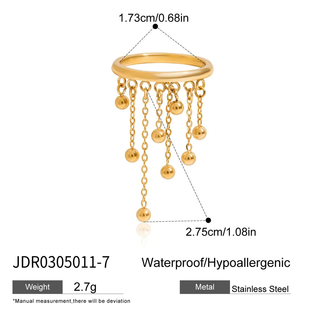 Uworld Fashion Trend 18K Gold Color Plated Stainless Steel Two-Color Freshwater Pearl Zircon Tassel Ring Stacked Flower Rings Fo