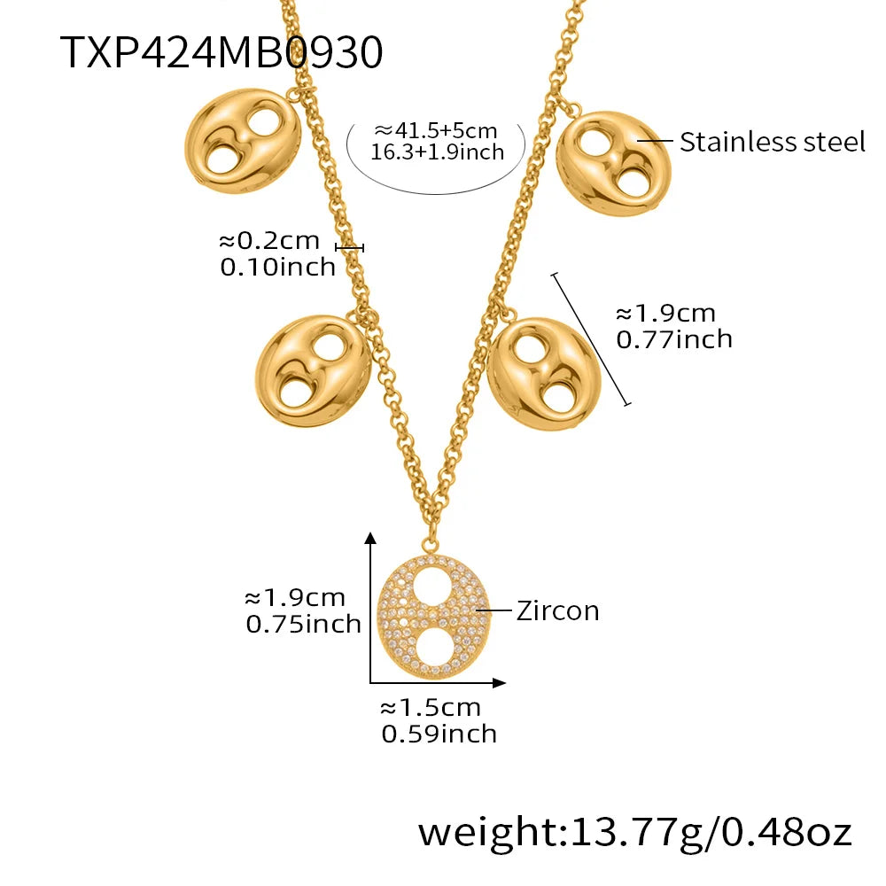 Nivora Cubic Zirconia Pig Nose Ring Necklaces Bracelets for Women Stainless Steel Chain 18K PVD Gold Plated Party Charm Jewelry