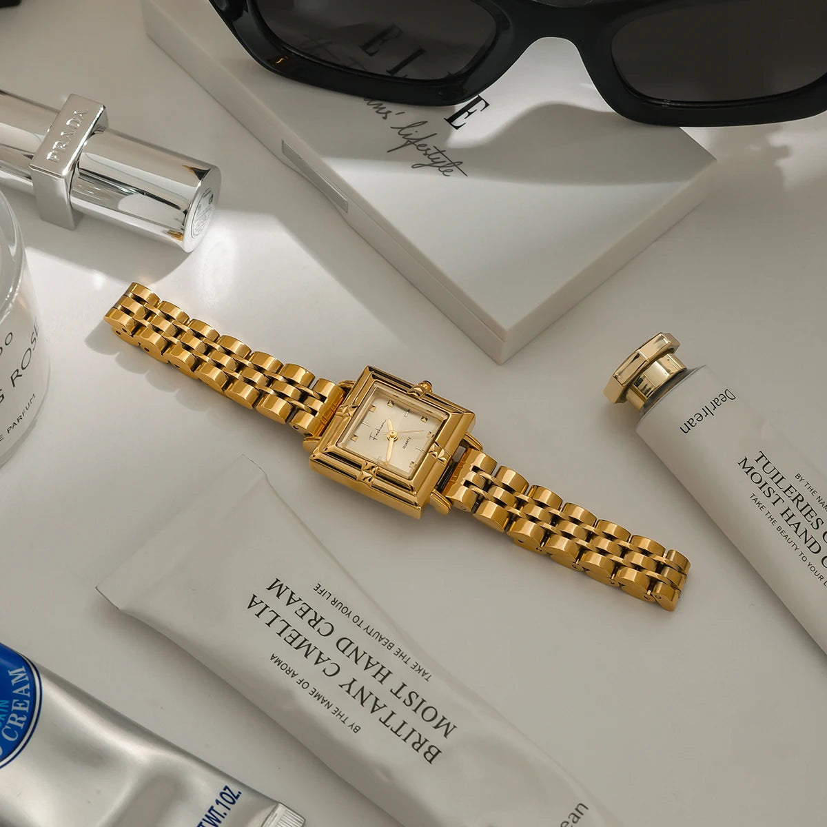 Uworld Retro Stainless Steel Waterproof Square Bracelet Basic Bracelet Stackable Bracelet Irregular Women's Jewelry Gift for Her