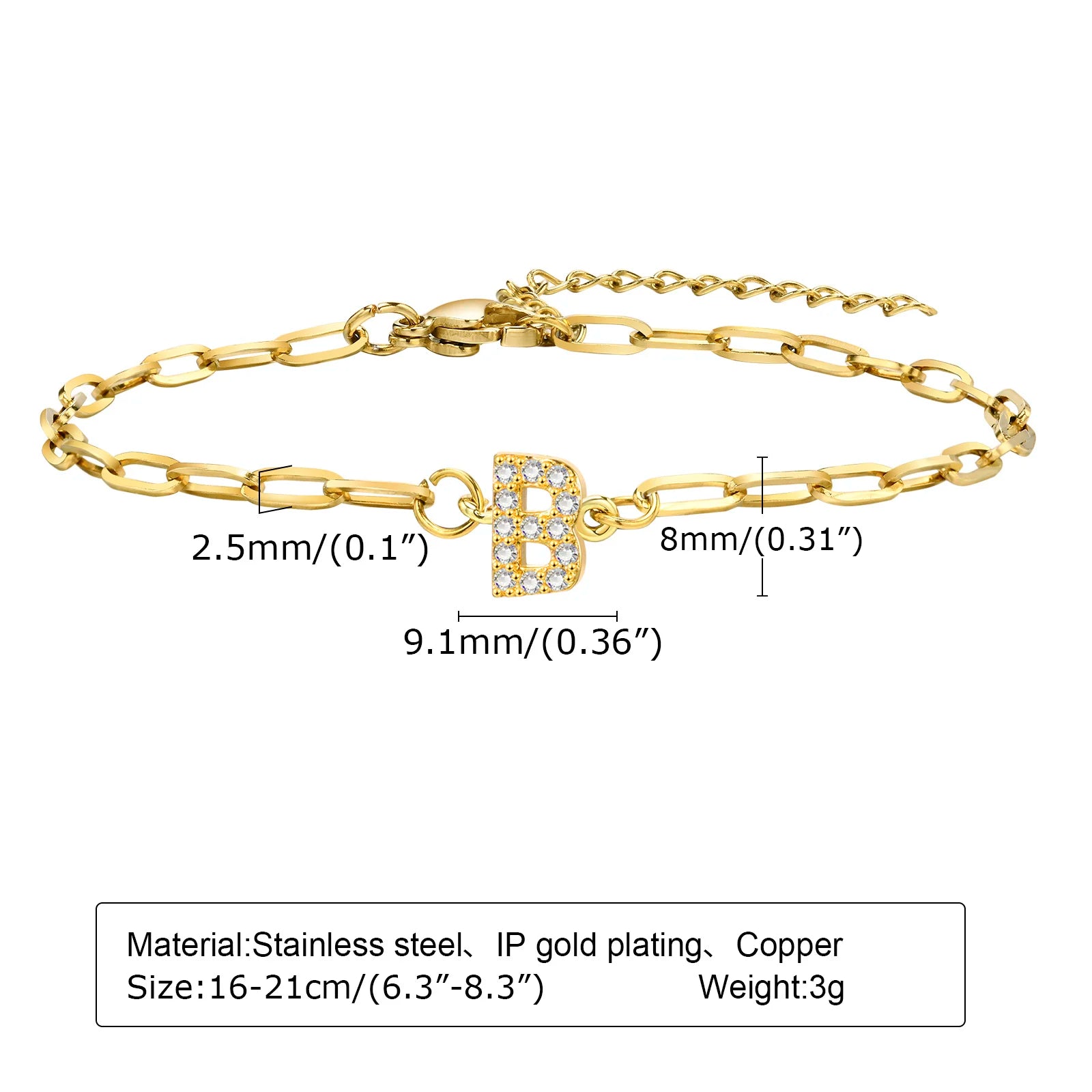 Fashion Jewelry CZ Stone Initial Bracelets for Women Girls, 26 Letters A-Z Adjustable Chic Dainty Stainless Steel Chain Bracelet