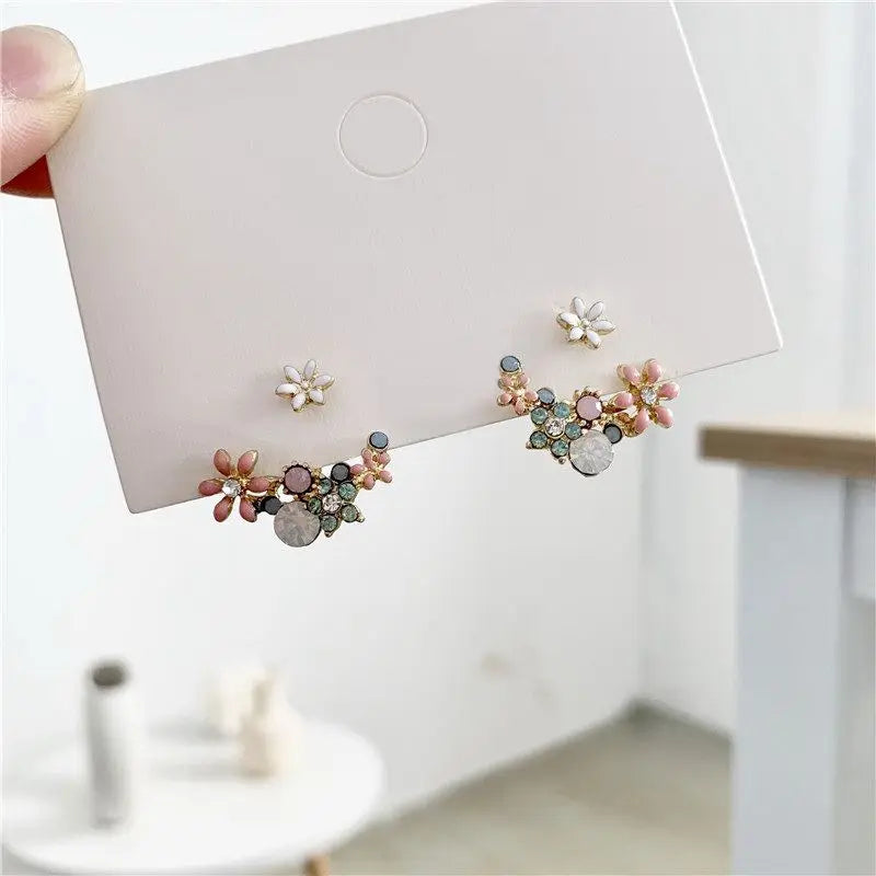 Korean Fashion Flower Butterfly Stud Earrings For Women AAA Zircon Exquisite Leaves Pearl Crystal Earring Party Wedding Jewelry