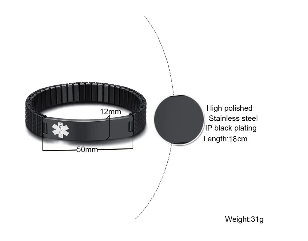 Stainless Steel ID Medical Bracelets with Medical LOGO, Autism Bracelets, Jewelry Gifts