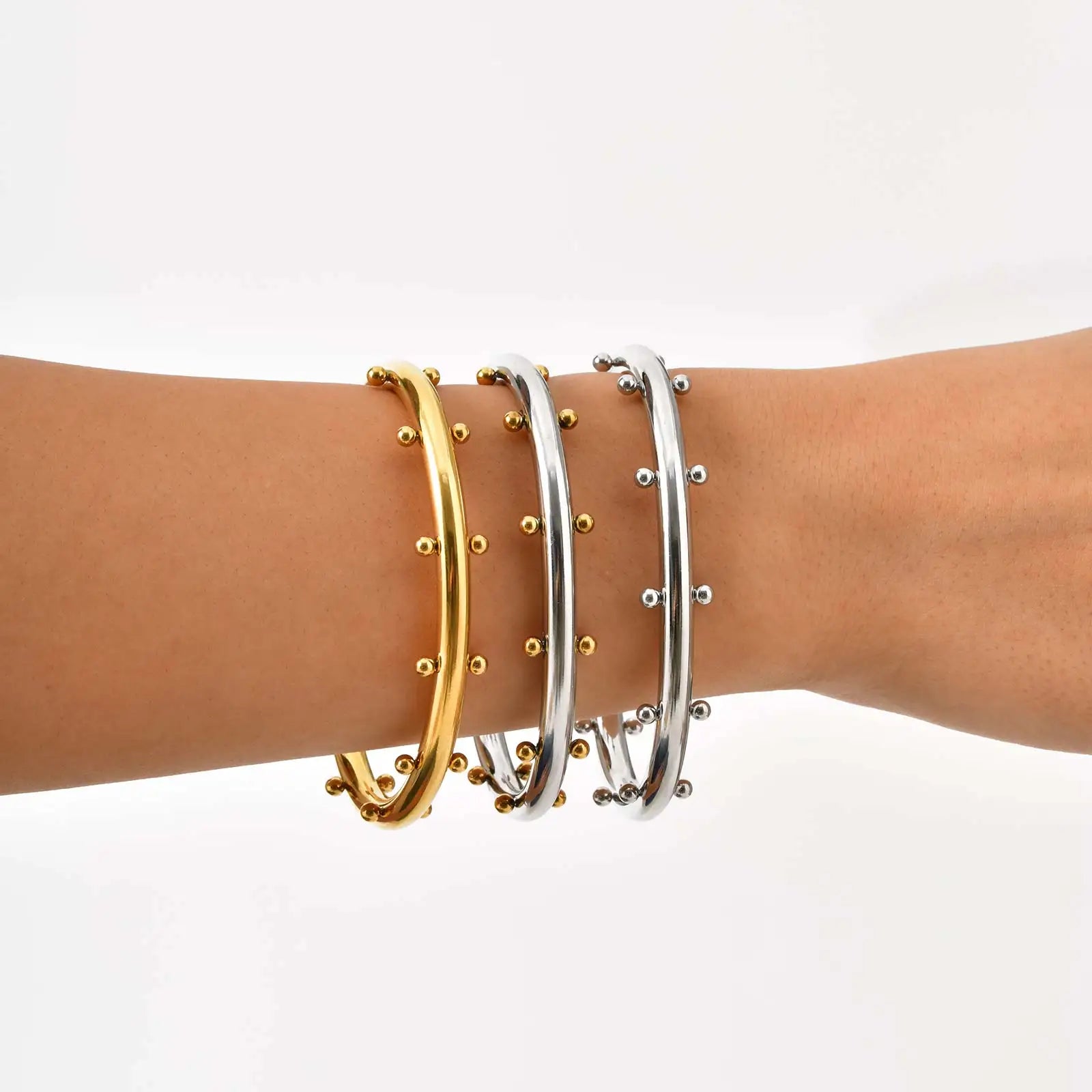 Luxury Stainless Steel Set Jewelry,Bangle Bracelet Finger Ring With Mini Balls for Women, Waterproof Charm Jewelry Gifts