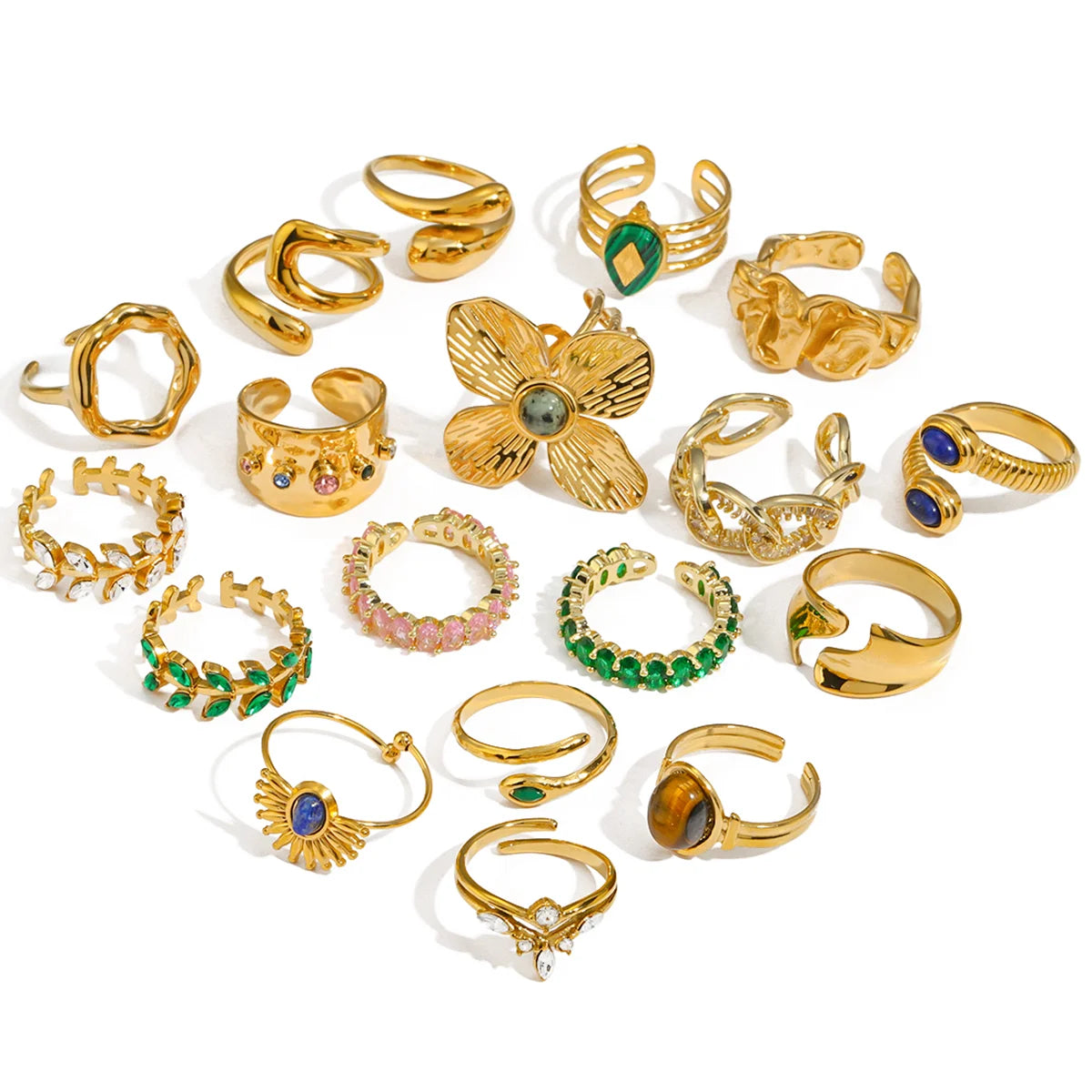 Uworld 18K Gold PVD Plated 316L Stainless Steel Rings Finger Chunky Wedding statement Jewelry Shell Freshwater Pearl Zircon Ring