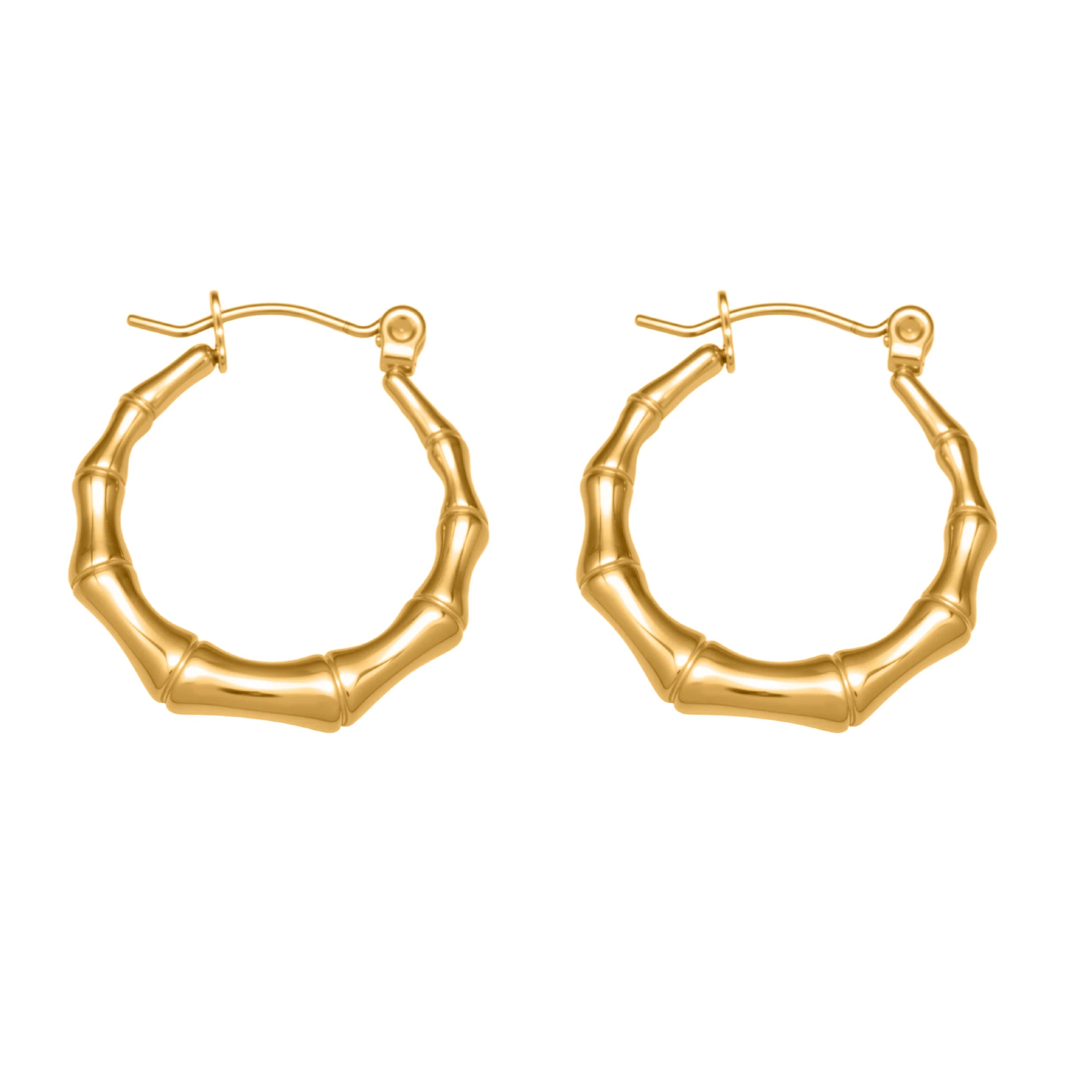 Nivora Minimalist Bamboo Hoop Earrings For Women Gold Plated Stainless Steel Hypoallergenic Charm Earrings Fashion Basic Jewelry