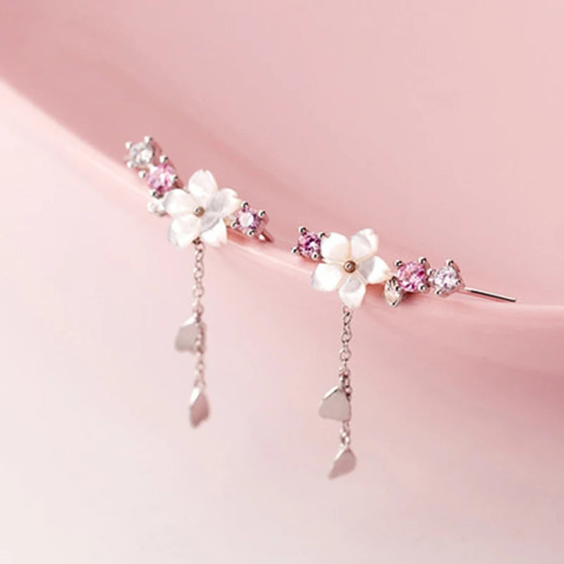 Korean Fashion Flower Butterfly Stud Earrings For Women AAA Zircon Exquisite Leaves Pearl Crystal Earring Party Wedding Jewelry