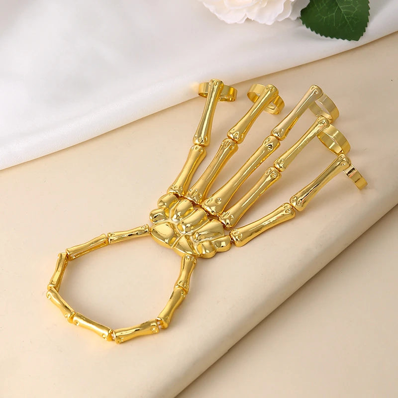 Gothic Punk Skeleton Hand Bracelet For Women Men Hand Skull Skeleton Bone Hand Flexible Finger Bangles Party Hip Hop Jewelry