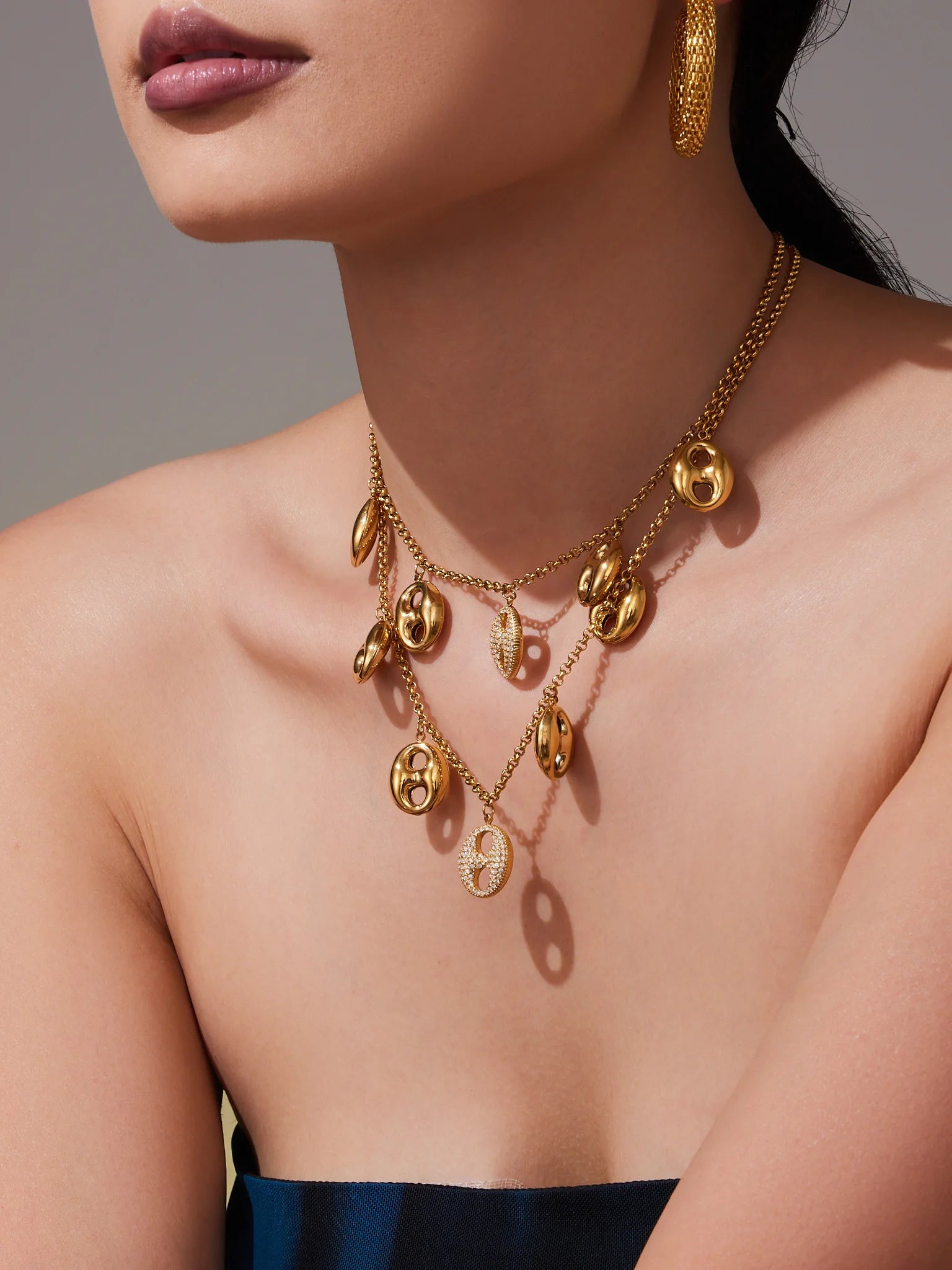 Nivora Cubic Zirconia Pig Nose Ring Necklaces Bracelets for Women Stainless Steel Chain 18K PVD Gold Plated Party Charm Jewelry