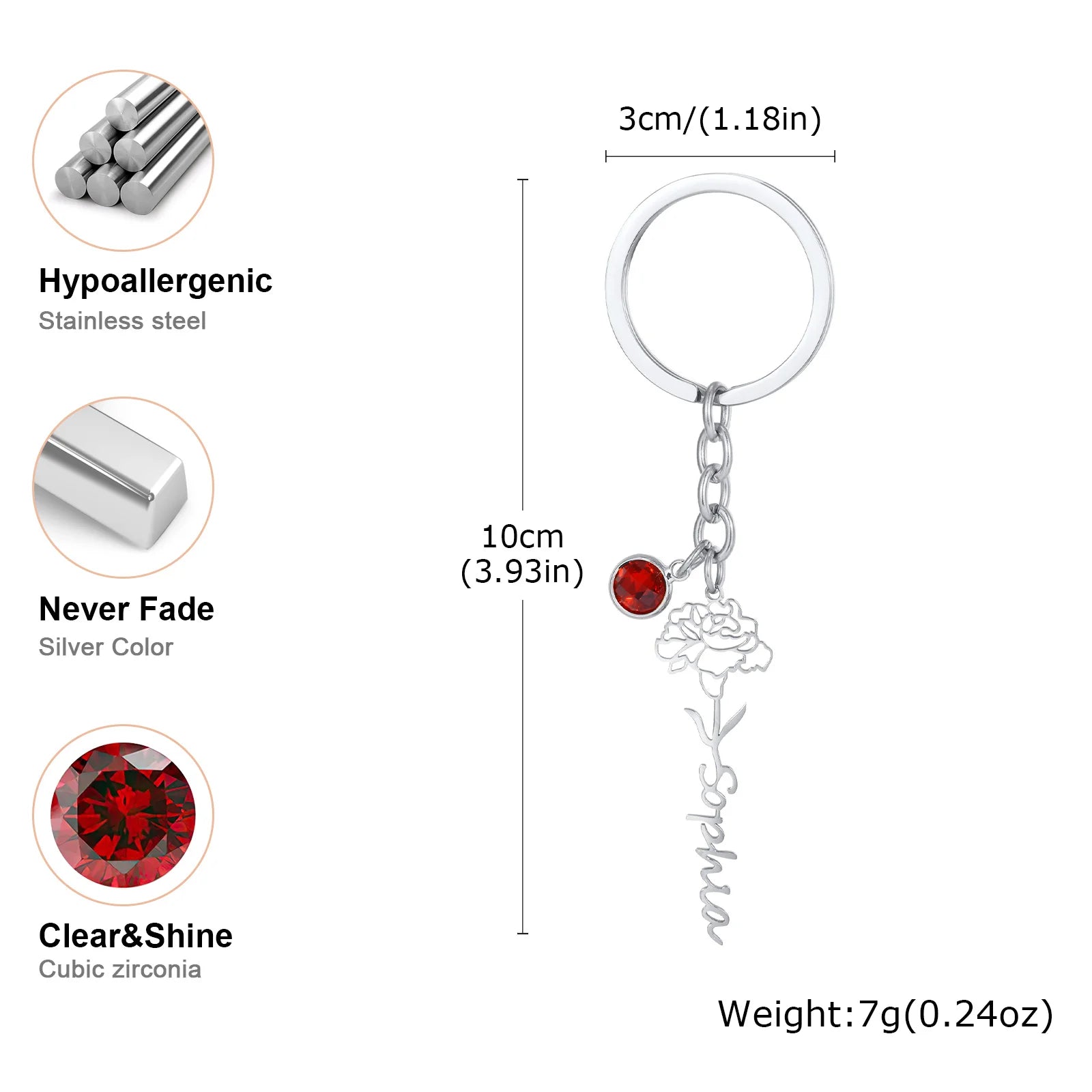 Birthday Flower Keychain Name Customized Stainless Steel Key Ring Cute Sweet Key Chains For Women Girls DIY Jewelry